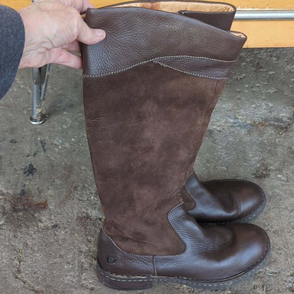 Born high knee leather suede boots 10